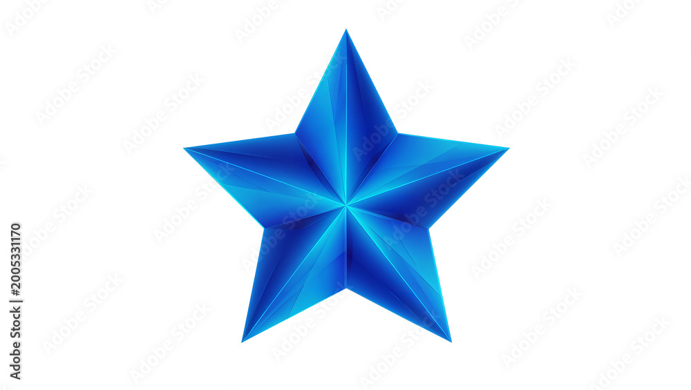 Obraz premium Blue metallic star shape with gradient lighting and sharp points