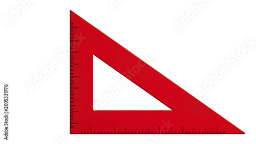 Red plastic right triangle ruler with measurement markings