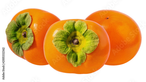 Картината върху платно Ripe orange Persimmons with green calyxes arranged in a row