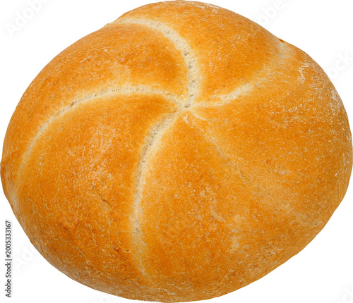 Tableau sur toile Single bread roll isolated on white background
