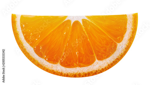 Fotografi Bright juicy orange slice with segments and rind detail