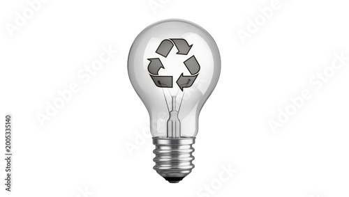 Fotografía Recycling symbol inside clear incandescent lightbulb with metal base