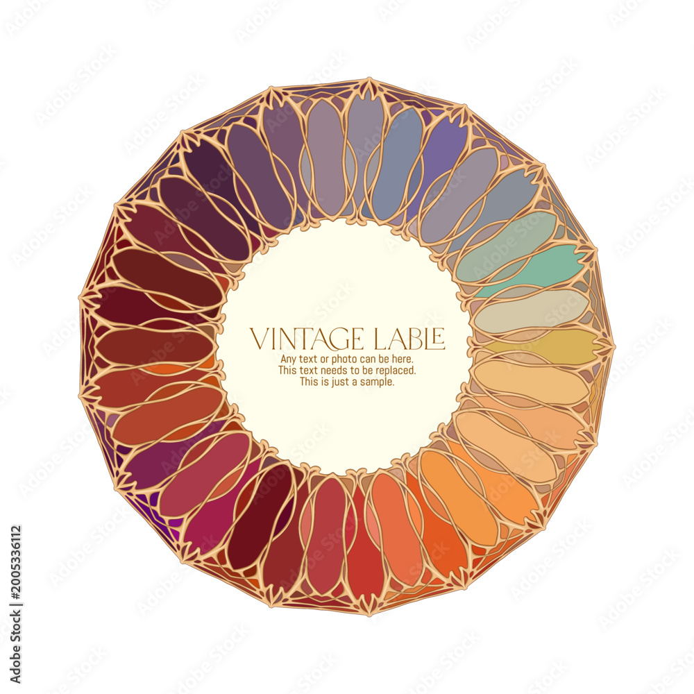 Naklejka premium Elegant Art Nouveau frames with swirling floral motifs in warm orange, gold, and beige tones. Ideal for vintage posters, labels, invitations, badges, and luxury graphic designs.