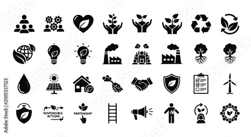 Bilde på lerret Set of 36 Ecology and Environment Black Vector Icons