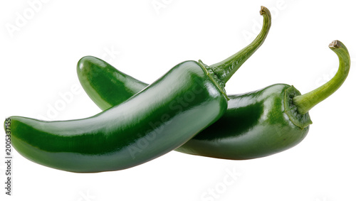 Fotografie Vibrant green Serrano peppers stacked in a curved arrangement