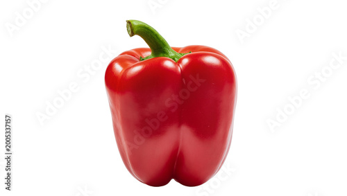 Vibrant red bell pepper with green stem close-up
