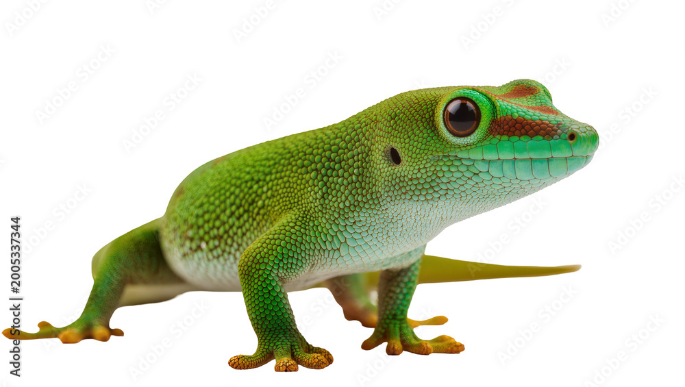 Fototapeta premium Vivid Green Crested Gecko Resting on Surface