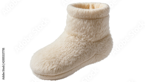Schilderij op canvas Cream fluffy slipper boot with ribbed cuff and rubber sole