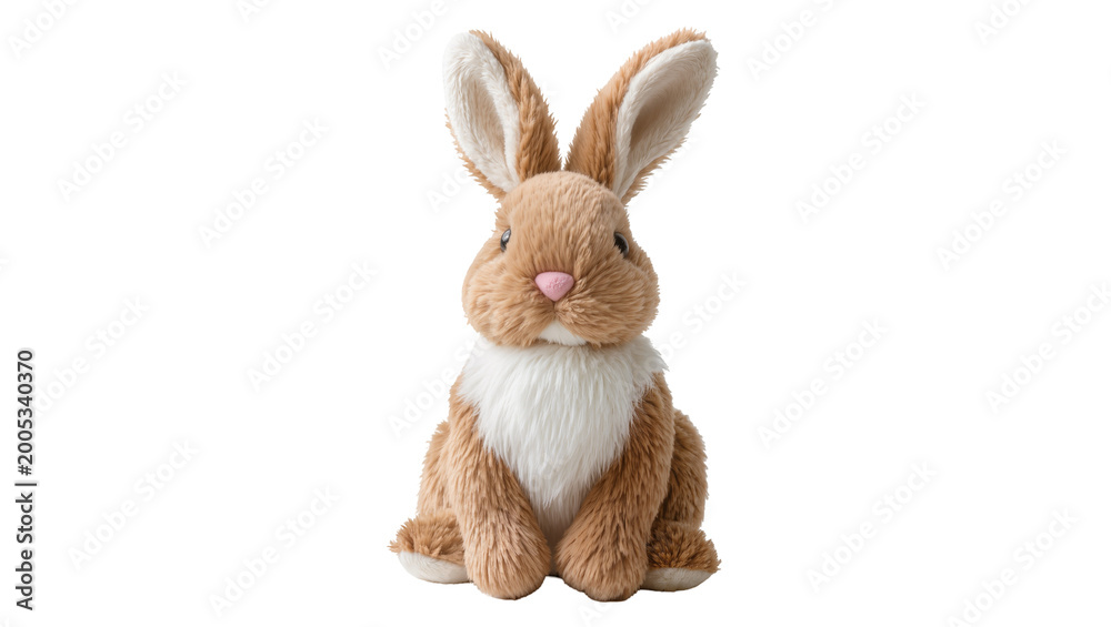 Fototapeta premium Brown plush bunny rabbit toy with long ears and pink nose