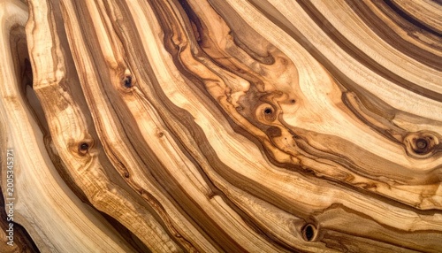Close up of natural wood grain texture with intricate patterns and warm tones