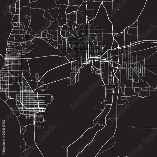 Принти на полотні Tampa Florida Vector Map, Detailed City Street Map Black and White Minimalist Li