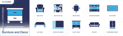Schilderij op canvas Furniture and decor icon set