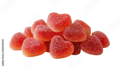 Foto Red Heart Shaped Gummy Candies with Sugar Coating Pile