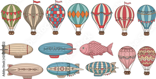 Photos Hot Air Balloons and Airships Collection with Vintage Dirigibles Colorful Aerost