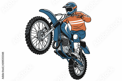 Φωτογραφία Motocross Rider Performing Wheelie on Dirt Bike Vector