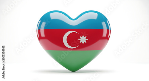 A glossy 3D heart icon featuring the Azerbaijan flag colors and crescent star against a white background. Free Download A glossy 3D heart icon featuring the Azerbaijan flag colors and crescent star against a white background. - GFXLoad