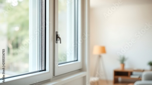 A modern interior view of a clean architectural window with a soft background.