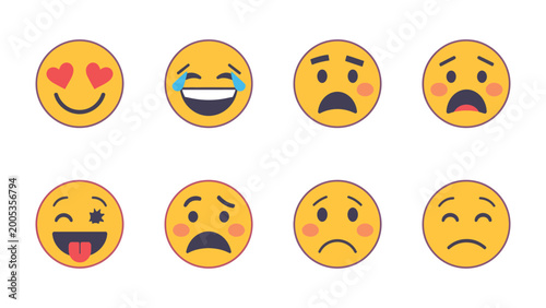 Foto Emotional Array: A spectrum of emojis, each vividly expressing a unique emotion, from love and laughter to sadness and worry, a visual shorthand for human feeling