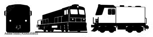 Rail freight train icon set with solid black design on white background featuring freight, train, rail with transport and logistics