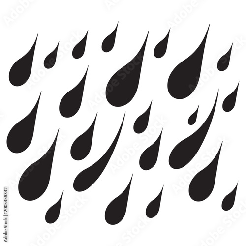 Black teardrop shapes scattered across a white background abstract water droplet silhouette high quality professional detailed modern elegant stylish clean crisp