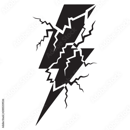Black lightning bolt shape with jagged edges dramatic weather symbol silhouette high quality professional detailed modern elegant stylish clean crisp vibrant