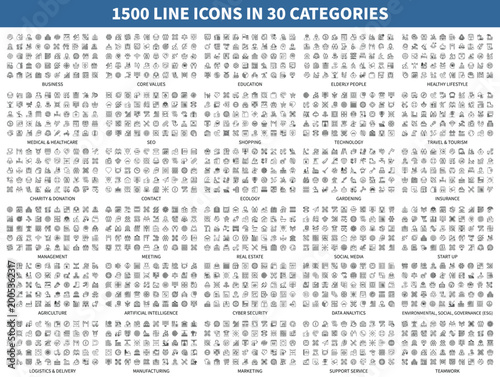 Obraz na plátně Mega set of vector thin line icons
