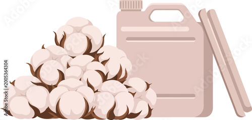 Foto Cotton Bolls and Pink Plastic Container.