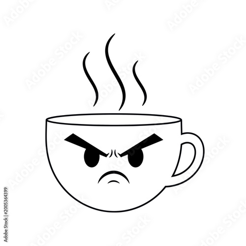 Slika na platnu Angry Coffee Cup Illustration - Hot Beverage with Grumpy Face