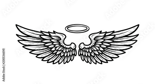 Принти на полотні Angelic Wings and Halo Illustration - Symbol of Purity and Divinity