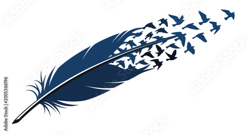 Tableau sur toile Feather transforming into flock of birds, symbolizing creativity, freedom, and i