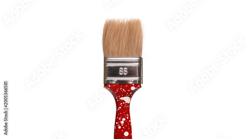 Tableau sur toile Red speckled Paintbrush with Beige Bristles and Silver Ferrule