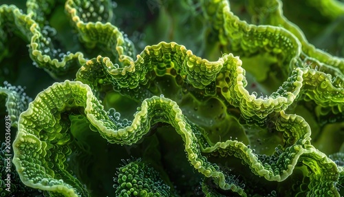 Close up of vibrant green plant leaves with textured surface natural beauty