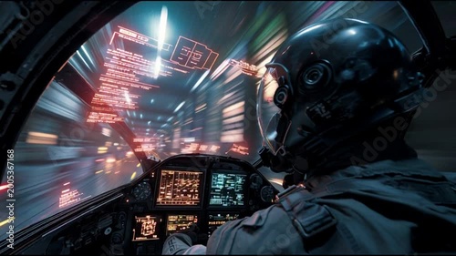 Pilot in Futuristic Cockpit in Warp Speed, Sci-Fi Space Travel