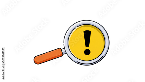 Yellow Magnifying Glass Examining Black Exclamation Point Symbol