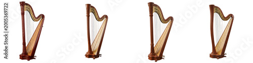 Foto Set of Classical Wooden Harps Isolated on White Background