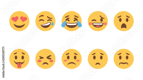 Photos Emoji Expressions Collection: A vibrant compilation of emoji faces, each portraying a unique emotional expression, offering a quick and universal visual language for digital communication