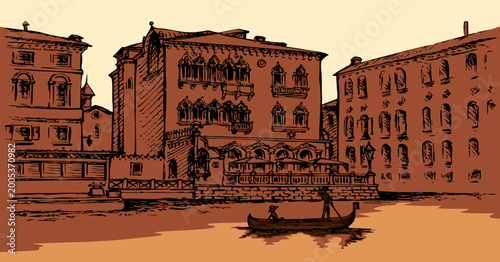 Vector drawing. Venice city panorama