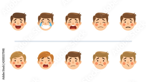 Foto Expressions of Emotion: A spectrum of emotive faces, each depicting a unique state of mind, offering a versatile visual vocabulary for conveying feeling