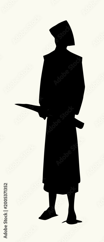 Obraz premium Vector drawing. The warrior is dressed in traditional Asian clothing