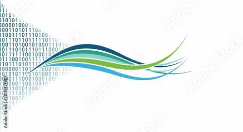 Digital data streams flow into abstract colorful waves