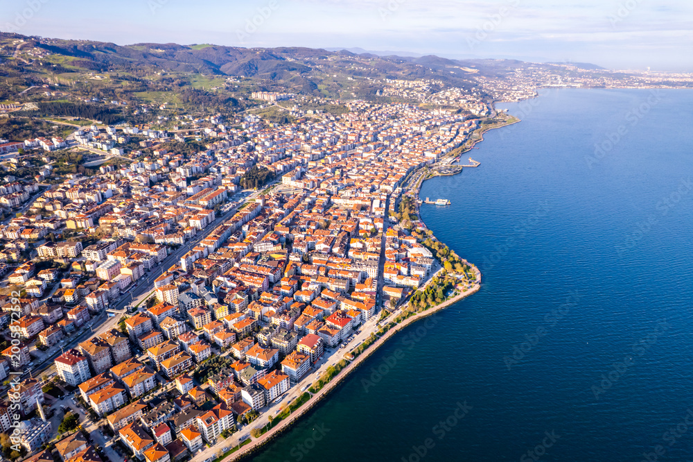Fototapeta premium Karamursel, Kocaeli, Turkey. Karamursel is a town and district located in the province of Kocaeli. Aerial shot with drone.