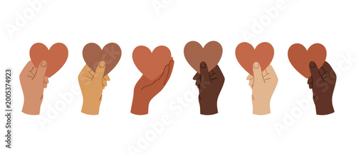 Photos Diverse Hands Holding Hearts Symbol of Unity and Inclusion, Multi-ethnic human h