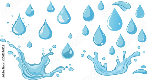 Cuadro en lienzo Water splash and droplet vector set featuring blue liquid elements in dynamic ca