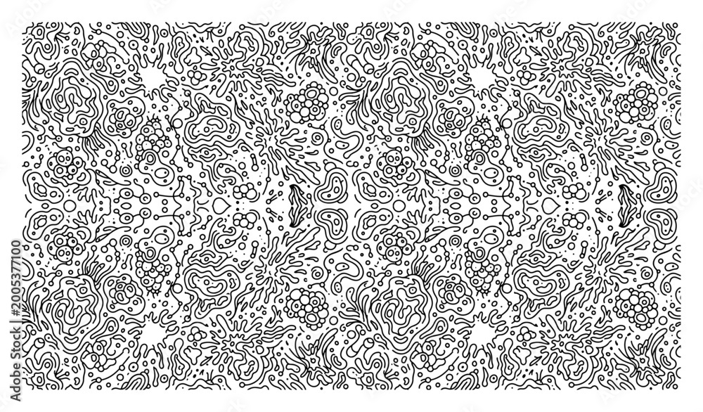 Obraz premium Biological doodle pattern with abstract organic shapes and wavy line art in modern style