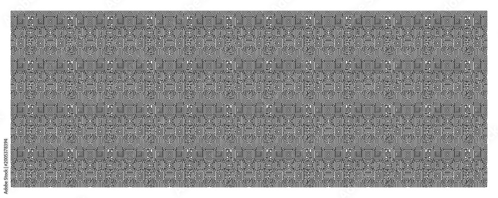 Fototapeta premium Intricate geometric ethnic pattern with tribal motifs and mosaic elements in monochrome style