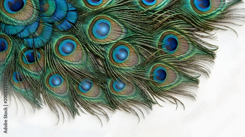 Obraz premium Close-up of vibrant peacock feathers with intricate patterns