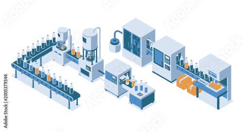 Automated Bottling and Packaging Line for Liquid Products, Showcasing Industrial Manufacturing Processes and Efficiency.
