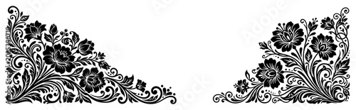 Photos Traditional folk floral corner vignettes with decorative blooming motifs in ethn