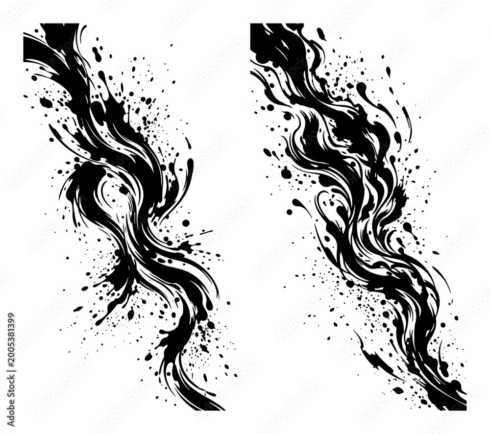 Fototapeta premium Dynamic ink splash waves with artistic paint droplets in fluid style