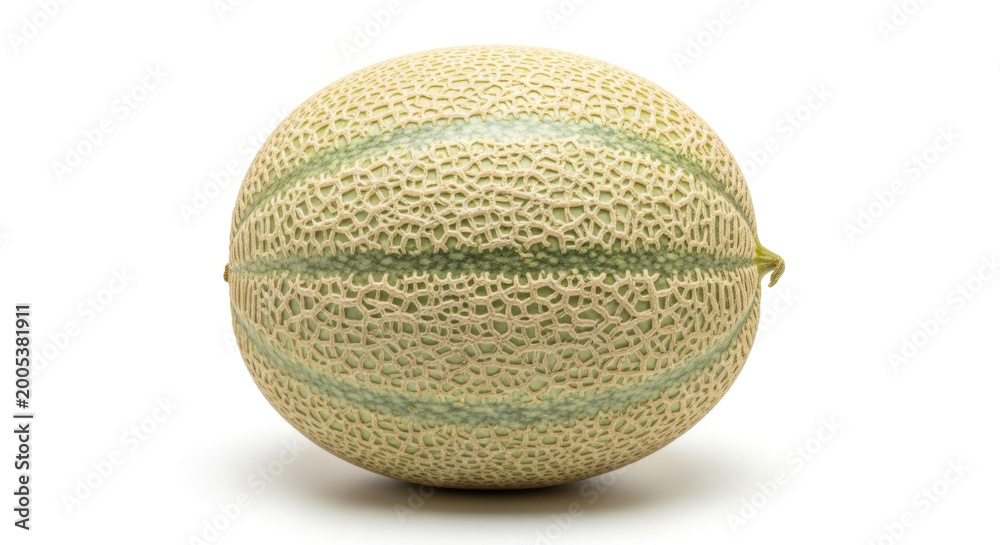 Fototapeta premium Fresh Cantaloupe Melon with A Textured, Netted Skin, Showcasing Its Natural Colors and Form Against A Clean White Concept Delicious Food